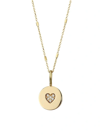 Shop Zoë Chicco Women's Midi Bitty 14k Yellow Gold & Diamond Heart Disc Pendant Necklace