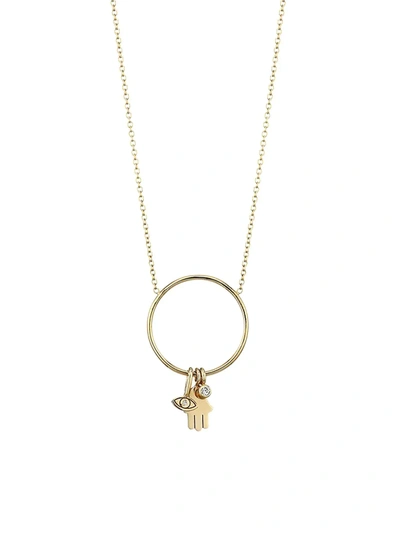 Shop Zoë Chicco Midi Bitty 14k Yellow Gold & Diamond Luck And Protection Charm Necklace