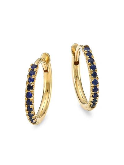 Shop Zoë Chicco Blue Sapphire Gemstones 14k Yellow Gold & Blue Sapphire Huggie Hoop Earrings