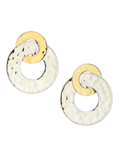 Shop Ippolita Women's Classico Chimera Two-tone Crinkled Interlocking Open Disc Earrings In Silver