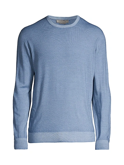 Shop Corneliani Men's Tubular Crewneck Sweater In Blue