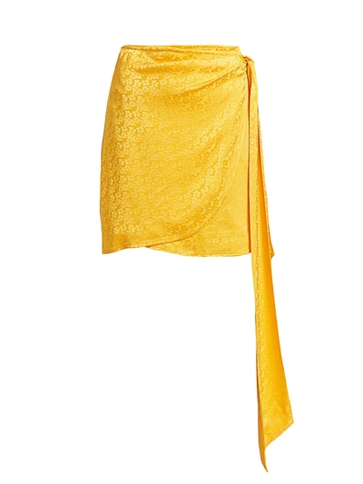 Shop Andamane Camilla Floral Jacquard Mini Wrap Skirt In Yellow
