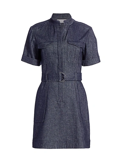 Shop A.l.c Women's Romi Linen-chambray Short-sleeve Belted Dress In Indigo