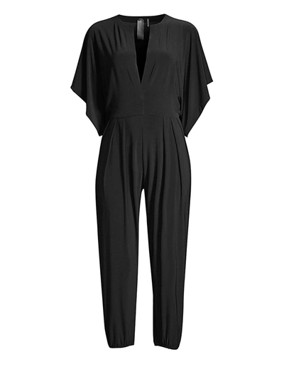 Shop Norma Kamali Women's Rectangle Jog Stretch Cape-sleeve Jumpsuit In Black