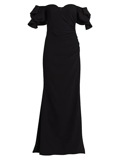 Shop Badgley Mischka Off-the-shoulder Gown In Black
