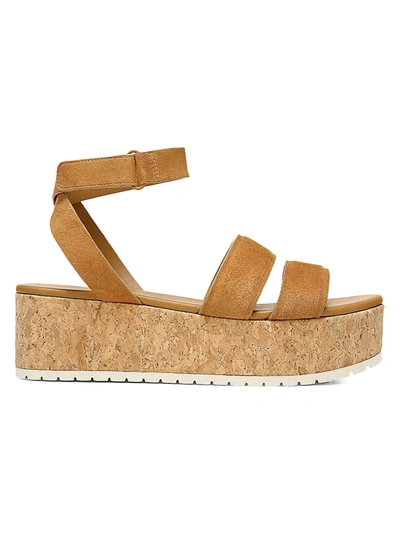 Shop Vince Women's Jet Suede Cork Wedge Platform Sandals In Tan