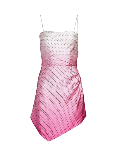 Shop Retroféte Auris Silk Satin Tie-dye Asymmetric Mini Dress In Deep Dye Pink