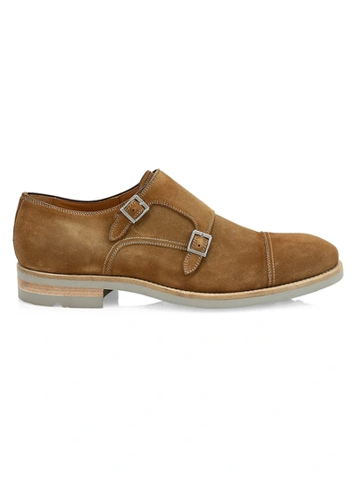 Shop Saks Fifth Avenue Collection By Magnanni Suede Double Monk-strap Shoes In Tan