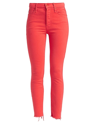 Shop Mother The Stunner High-rise Fray Ankle Skinny Jeans In Tomato