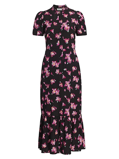 Shop A.l.c Dylan Floral Midi Dress In Black Purple