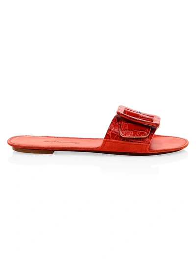 Shop Definery Loop Croc-embossed Leather Flat Sandals In Masai