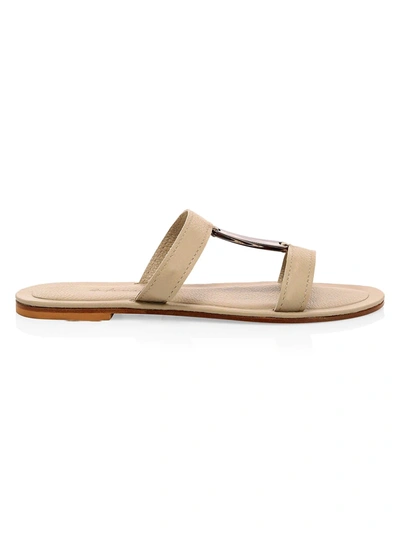 Shop Definery Bar Flat Leather Sandals In Pebble Rock