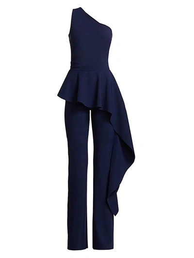 Shop Chiara Boni La Petite Robe Women's Kincso One-shoulder Peplum Jumpsuit In Blu Notte