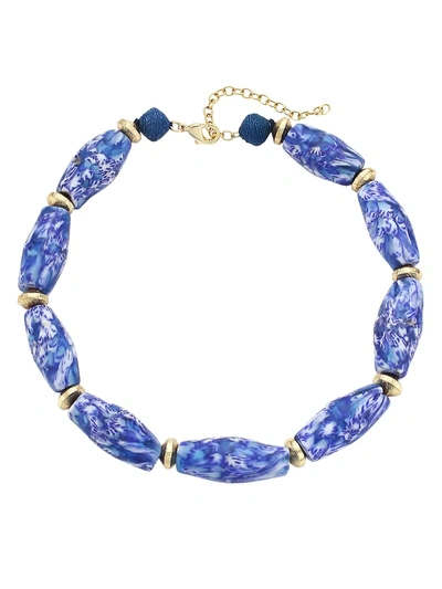 Shop Akola Women's Marbled Glass & Raffia Statement Choker Necklace In Blue Multi