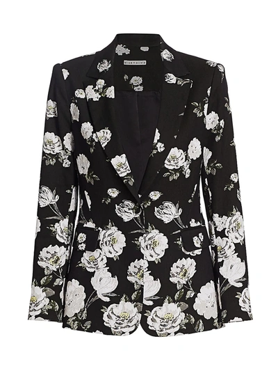 Shop Alice And Olivia Women's Macey Fitted Floral Blazer In Spring Shower Black