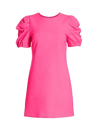 Shop Alice And Olivia Hanita Short Puff-sleeve Sheath Dress In Wild Pink