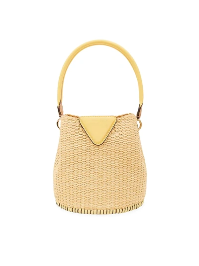 Shop Danse Lente Women's Extra-small Josh Leather-trimmed Raffia Bucket Bag In Lemon