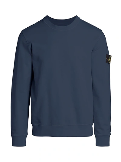 Shop Stone Island Men's Crewneck Cotton Fleece Sweatshirt In Blue Marine