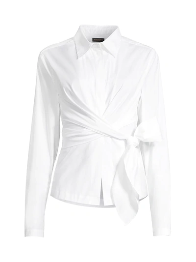 Shop Donna Karan Women's Poplin Wrap Blouse In White