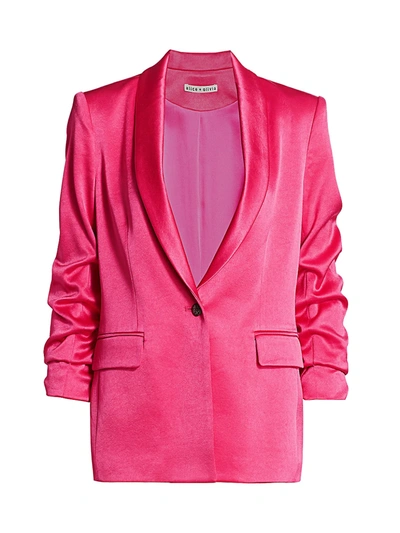 Shop Alice And Olivia Sebastian Scruch-sleeve Blazer In Wild Pink