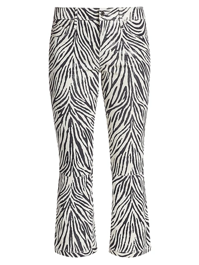 Shop Rta Kiki Zebra Mid-rise Kick Flare Cropped Leather Jeans In Dazed Zebra