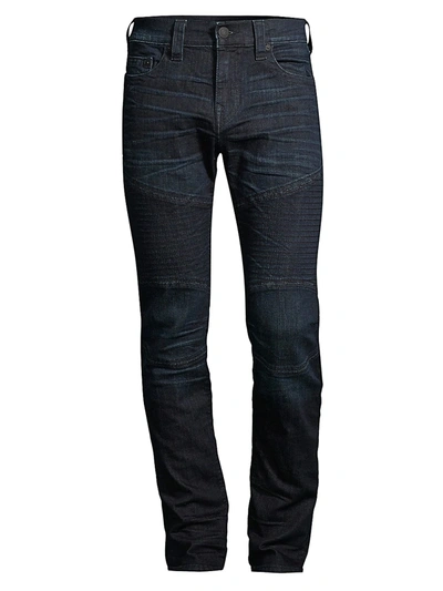 Shop True Religion Men's Rocco Mid-rise Moto Skinny Jeans In Gojd Greatest Blue