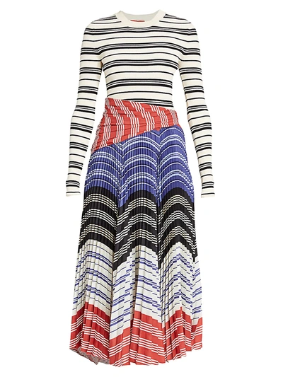 Shop Altuzarra Woodbine Mixed Media Stripe Midi Dress In Neutral