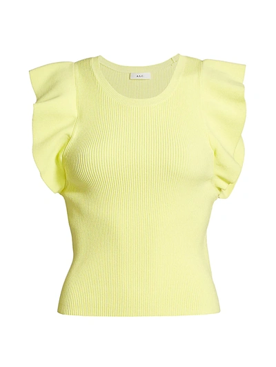 Shop A.l.c Holley Flutter-sleeve Knit Top In Lemon