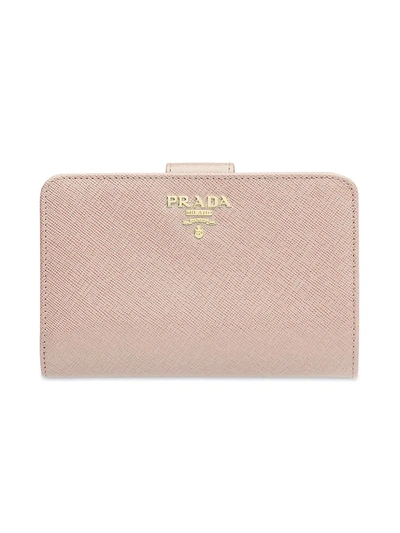 Shop Prada Women's Leather Tab Wallet In Cipria
