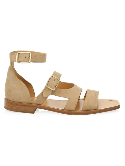 Shop Fendi Ankle Strap Suede Sandals In Nude
