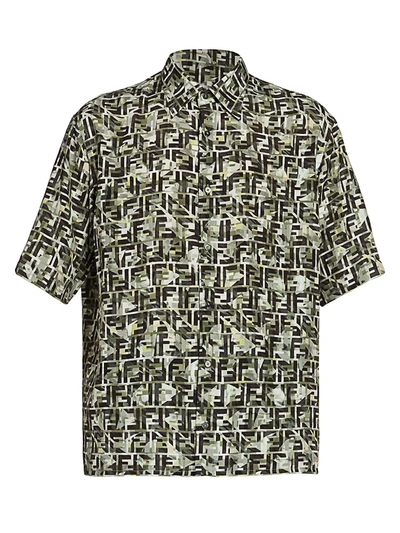 Shop Fendi Men's Camo Ff Shirt In Green