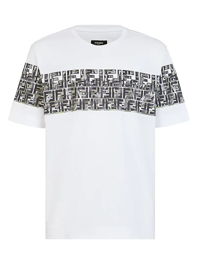 Shop Fendi Camo Logo Stripe T-shirt In White