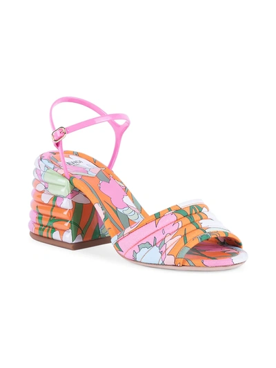 Shop Fendi Women's Floral-print Block-heel Sandals In Neutral