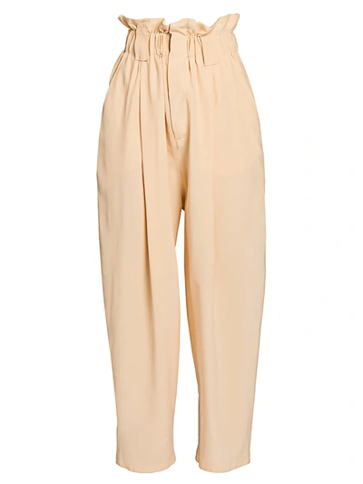 Shop Fendi Paperbag Waist Washed Silk Crepe Trousers In Ash Tree