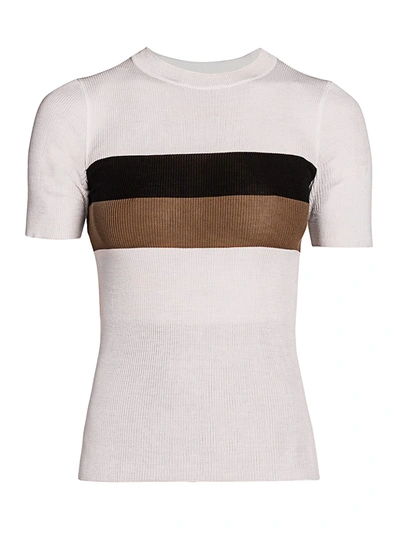 Shop Fendi Women's Striped Silk T-shirt In White