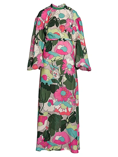 Shop Fendi Women's Windflowers Silk Maxi Dress In Cedar