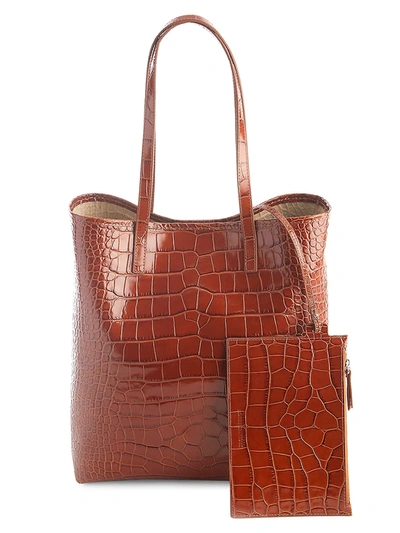 Shop Royce New York Women's Croc-embossed Leather Tote In Brown