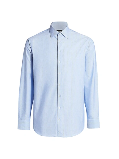 Shop Giorgio Armani Men's Textured Dress Shirt In Light Blue
