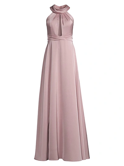 Shop Aidan Mattox Draped Halter-neck Gown In Antique