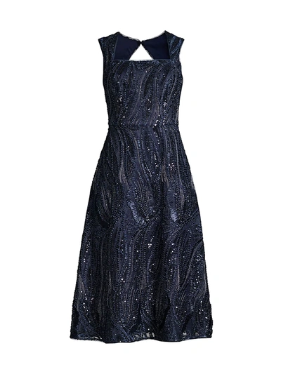 Shop Aidan Mattox Square-neck Beaded A-line Dress In Twilight