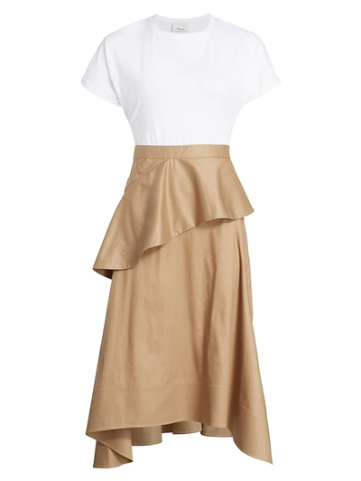 Shop 3.1 Phillip Lim / フィリップ リム Mixed-media T-shirt Ruffle Dress In Umber Tan White