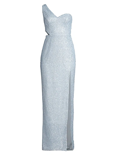 Shop Aidan Mattox Women's Sequin One-shoulder Slit Gown In Mist