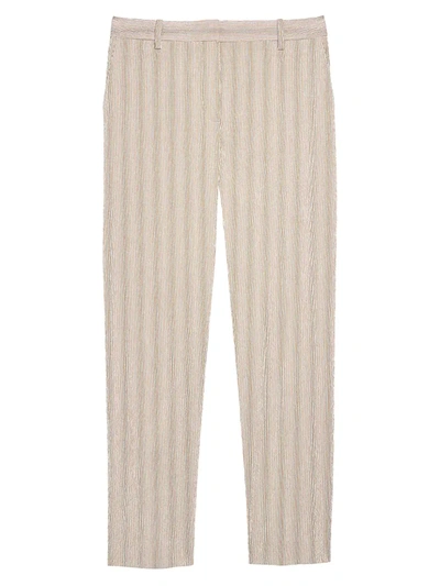 Shop Theory Treeca Seersucker Straight-leg Ankle Pants In Beige White