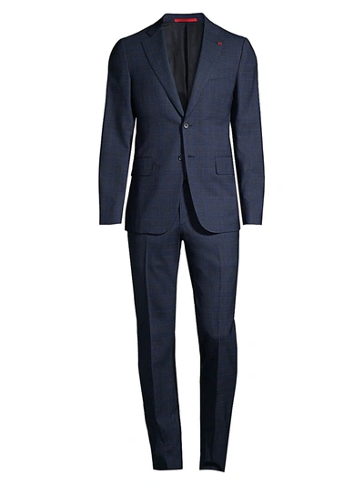 Shop Isaia Men's Plaid Wool Suit In Blue