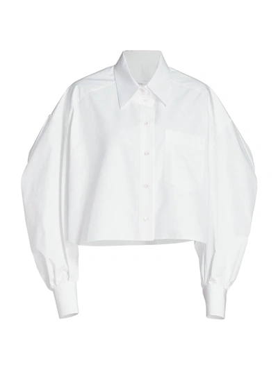 Shop Valentino Cropped Poplin Shirt In White