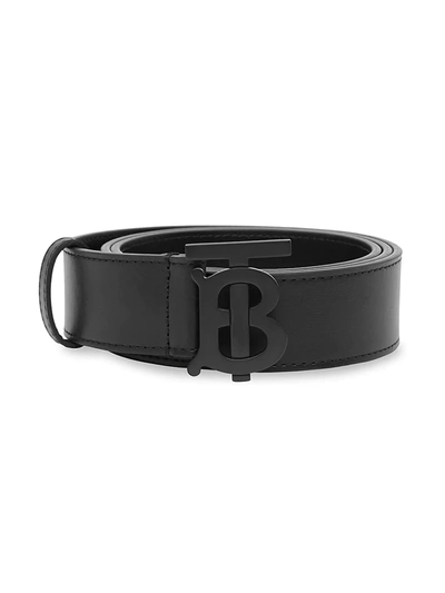 Shop Burberry Men's Matte Monogram Motif Leather Belt In Black