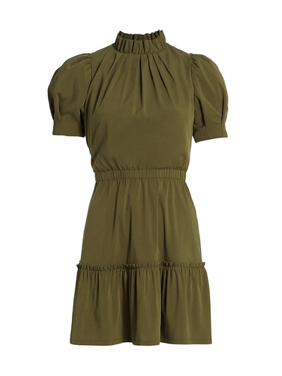 Shop Alice And Olivia Vida Puff-sleeve Mini Dress In Olive