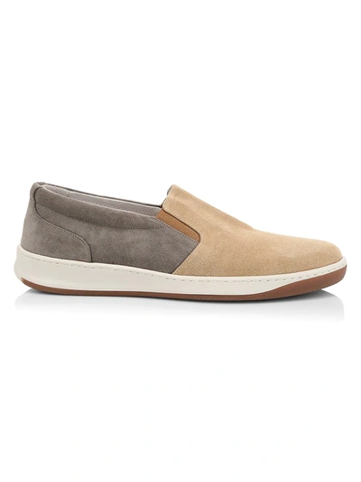 Shop Eleventy Two-toned Suede & Canvas Slip-on Sneakers In Sand Grey