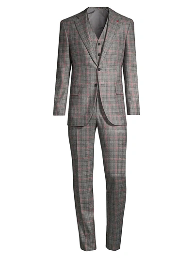 Shop Isaia Men's 3-piece Checkered Wool Suit In Grey
