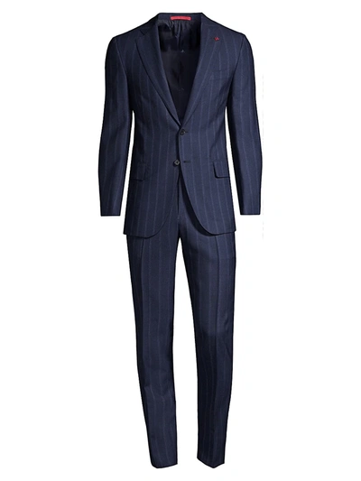 Shop Isaia Men's Pinstripe Wool Suit In Blue